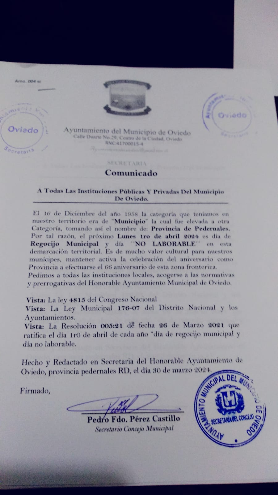 Ayuntamiento Municipal de Oviedo Declara el 1ro de abril NO LABORABLE